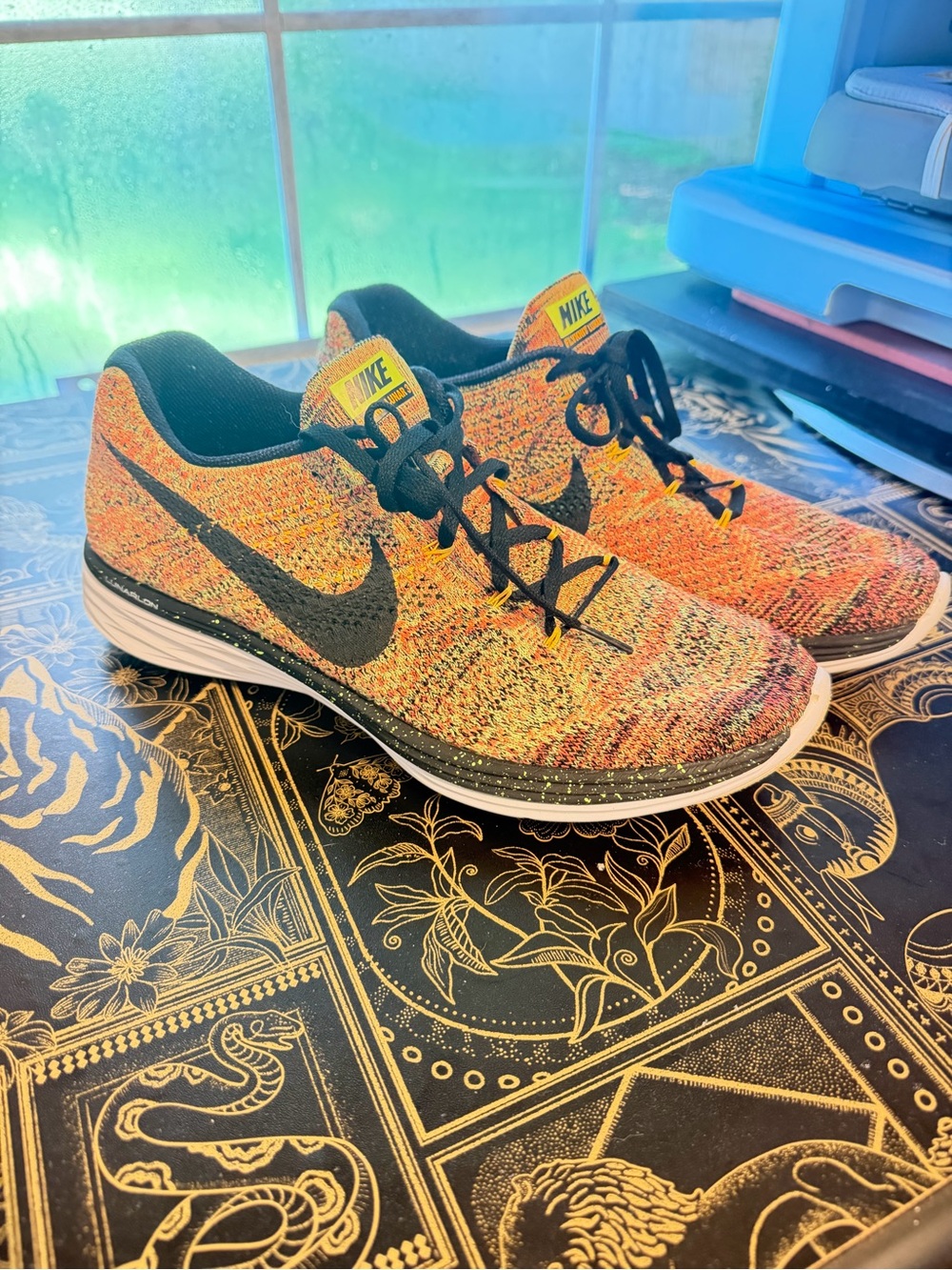 Nike Multicolor Flyknit Lunar Shoes with Black Swoosh
